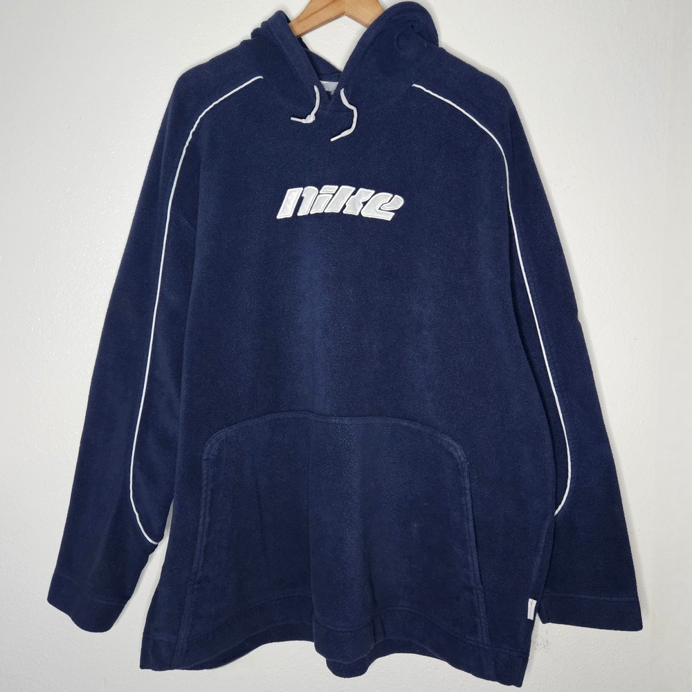 Vintage Nike Fleece‎ Hoodie Navy Blue Embroidered Logo Y2K Men's